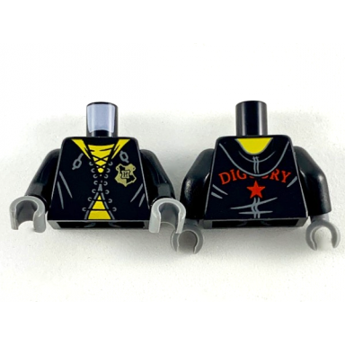 black torso robe with yellow lining hufflepuff badge and yellow shirt pattern black arms dark bluish gray hands