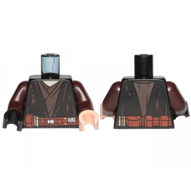 black torso sw jedi robe reddish brown belt tattered and dirt stains pattern anakin dark brown arms light nougat hand left black hand right