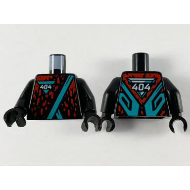 black torso robe dark turquoise hems and triangle with white 404 red splotches pattern black arms black hands
