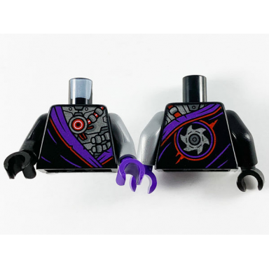 black torso robe with dark purple hem and silver robot armor pattern flat silver arm left black arm right dark purple hand left black hand right