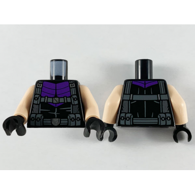 black torso armor dark purple panels dark bluish gray suspenders and belts with silver buckles pattern light nougat arms black hands