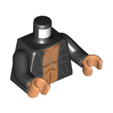 black torso open shirt with pocket and 3 buttons over bare chest with hair pattern black arms nougat hands