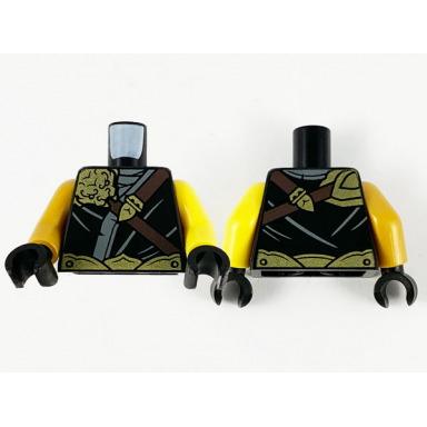 black torso tunic gold ape shoulder armor dark bluish gray trim and dark brown shoulder belt pattern yellow left arm pearl gold right arm black hands