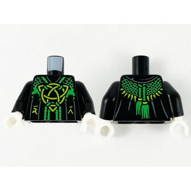 black torso robe bright green mesh shawl lime celtic knot and ninjago logogram letter d and letter r pattern black arms white hands