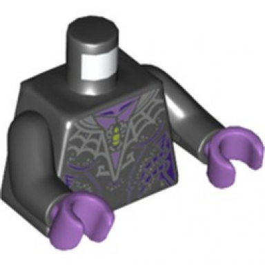 black torso female web frills with lime spider pendant pattern black arms medium lavender hands