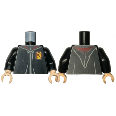 black torso hogwarts robe clasped with gryffindor crest pattern black arms light nougat hands