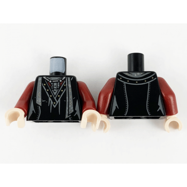 black torso female v-neck robe silver scarf and gold dots pattern dark red arms light nougat hands