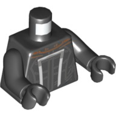 black torso super hero dark bluish gray dark orange and white outlined armor pattern ghost rider black arms black hands