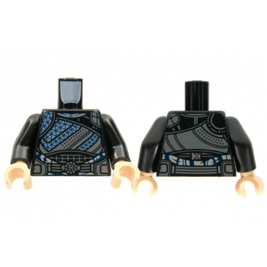 black torso armor dark bluish gray trim dark blue webbing silver ten rings buckle pattern black arms light nougat hands