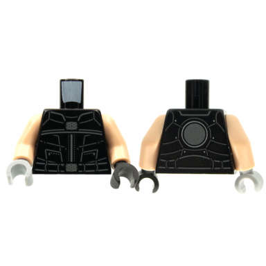 black torso vest silver and dark bluish gray lines ten rings logo on back pattern light nougat arms black hand left light bluish gray hand right