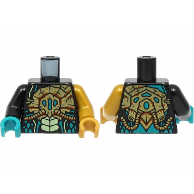 black torso gold breathing apparatus yellowish green scales pattern pearl gold arm left black arm right pearl gold hand left dark turquoise hand right