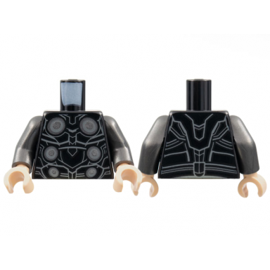 black torso armor 6 silver circles light bluish gray contour lines pattern pearl dark gray arms light nougat hands