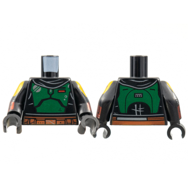 black torso sw armor black scarf green breastplate dark orange belt pattern black arms with mandalorian armor pattern black hands