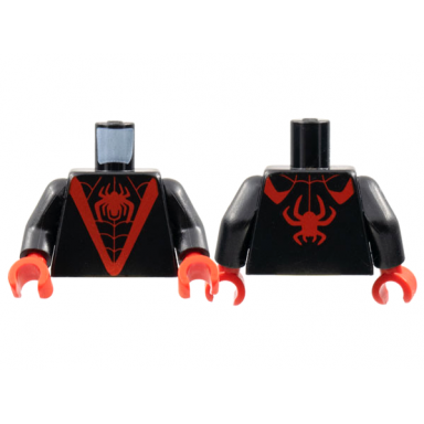 black torso red v spider and webbing pattern black arms red hands