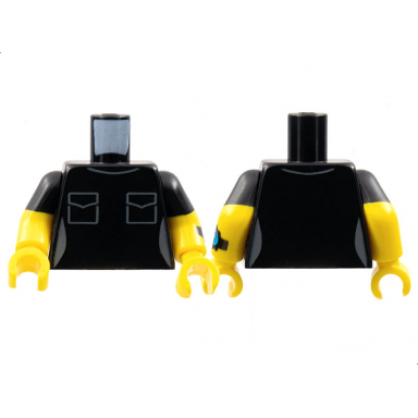 black torso female dark bluish gray collar and pockets pattern yellow arms with molded black short sleeves and printed dark azure watch on left arm pattern yellow hands
