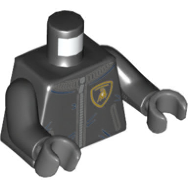 black torso racing suit zipper and lamborghini logo pattern black arms dark bluish gray hands