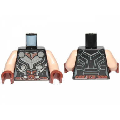 black torso female armor with silver circles pattern mighty thor light nougat arms reddish brown hands