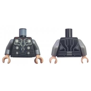 black torso armor 6 silver circles belt dark bluish gray and pearl dark gray chest contour lines pattern thor flat silver arms light nougat hands
