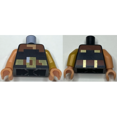 black torso pixelated nougat neck reddish brown gold and white belt with buckle pattern pearl gold arm left nougat arm right nougat hands