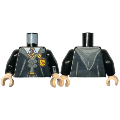 black torso hogwarts robe double clasped with badge gryffindor crest sweater shirt and tie pattern black arms light nougat hands