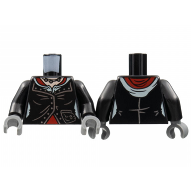 black torso female jacket with silver lines and necklace light nougat neck red shirt pattern black arms dark bluish gray hands