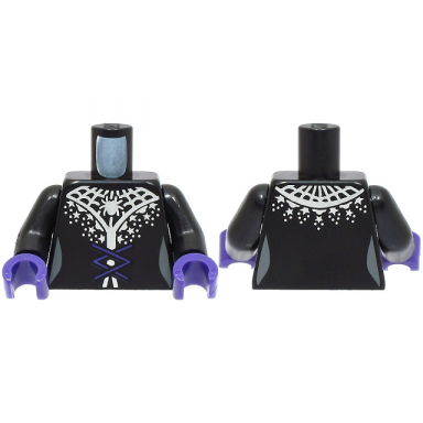 black torso female corset with dark purple laces silver spider web collar and stars pattern bam black arms dark purple hands
