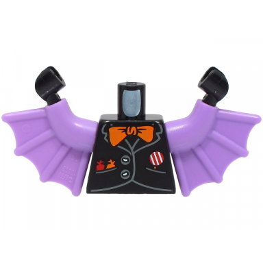 black torso jacket with 2 buttons red and orange candies red and white lollipop bow tie pattern bam medium lavender arms with wings black hands
