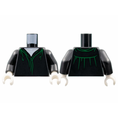 black torso robe white neck green hems and gathers pattern black arms white hands