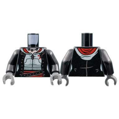 black torso female open jacket with buttons white hoodie silver zipper and necklace red trim belt pattern black arms dark bluish gray hands