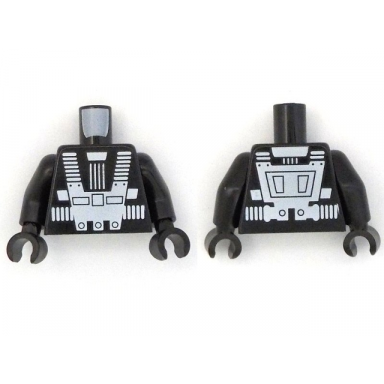 black torso space white harness and chest panel with rivets and back print pattern blacktron i black arms black hands