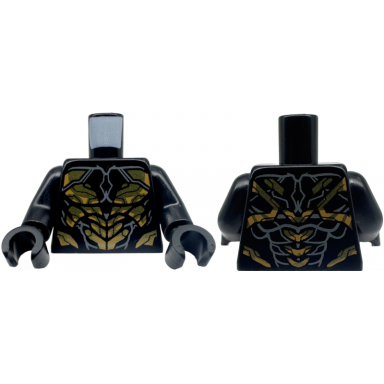 black torso armor with gold scales and dark bluish gray lines with short end lines and tips at neck pattern black arms black hands