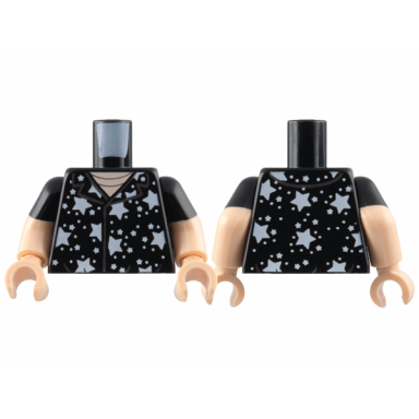 black torso collar shirt silver hems white stars light nougat neck pattern light nougat arms with black short sleeves pattern light nougat hands