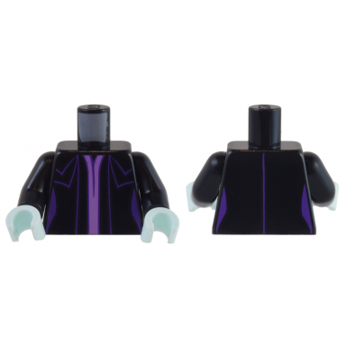 black torso female dress with dark purple and medium lavender trim and seams pattern black arms light aqua hands
