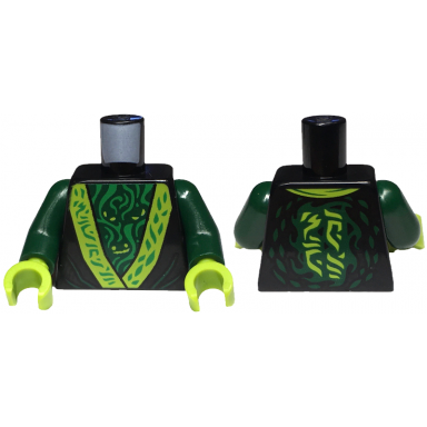 black torso robe with lime trim over dark green undershirt with spirit eyes and green wisps pattern dark green arms lime hands