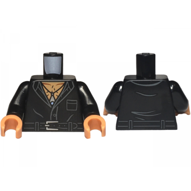black torso shirt partially open with pocket and button belt with silver buckle nougat hairy chest pendant necklace pattern black arms nougat hands