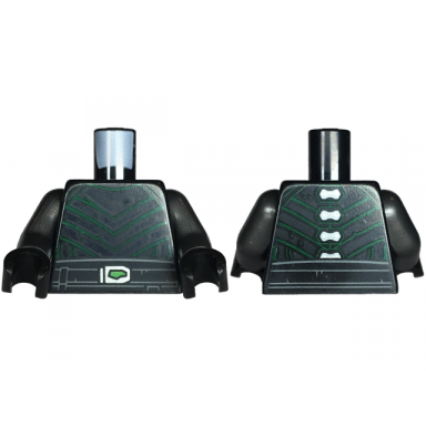 black torso sw leather armor with green chevron lines belt with bright green and silver buckle clasps on back pattern pearl dark gray arms black hands