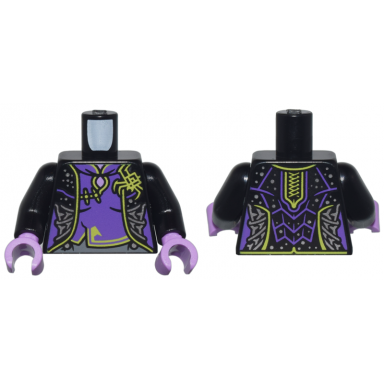 black torso female robe with dark purple and lime trim spider and silver webs pattern black arms medium lavender hands