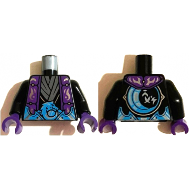black torso dark purple robe over black and dark bluish gray tunic with dark azure belt and moon on back pattern black arms dark purple hands