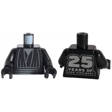 black torso sw layered shirt dark bluish gray undershirt waist sash silver 25 years of lego star wars on back pattern black arms black hands