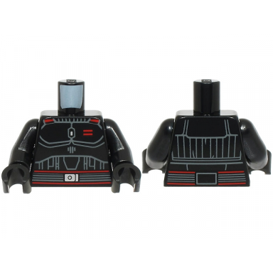 black torso sw armor with dark bluish gray contour lines belt with silver buckle red highlights and 2 stripes on chest pattern black arms black hands