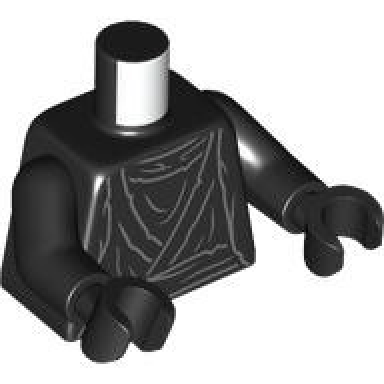 black torso lotr ringwraith tattered robe shirt and waist sash with dark bluish gray contours and wrinkles pattern black arms black hands