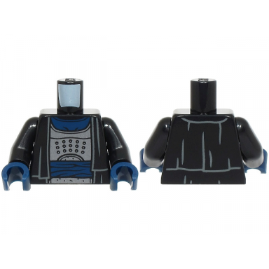 black torso robe over dark silver armor with rivets dark blue shirt and sash pattern black arms dark blue hands