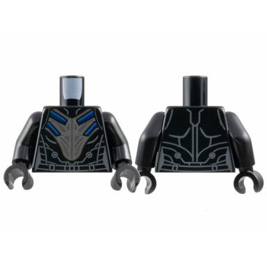 black torso female armor dark silver breastplate dark bluish gray lines blue and dark blue trim pattern black arms black hands