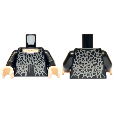 black torso female dress with dark silver highlights and dark bluish gray scalloped outline light nougat neck medium nougat collarbones pattern black arms light nougat hands