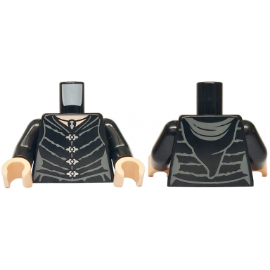 black torso female robe with dark bluish gray lines silver clasps and pendant necklace light nougat neck hood on back pattern black arms light nougat hands