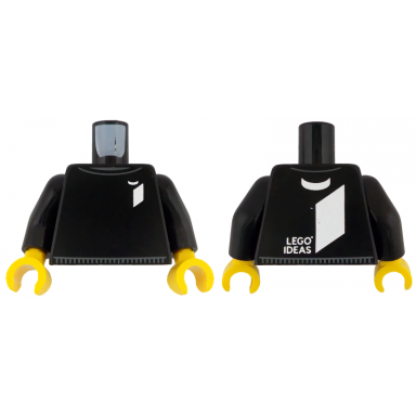 black torso sweater with dark bluish gray trim and white lego ideas logo pattern black arms yellow hands