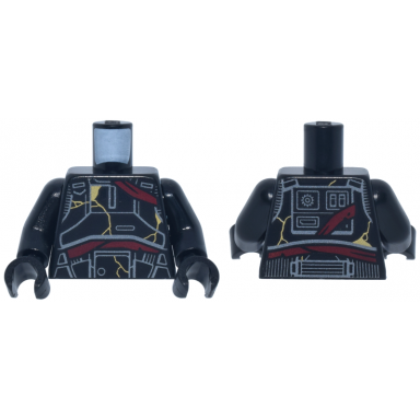 black torso sw imperial death trooper armor with dark silver lines and shapes dark red bandages and gold cracks pattern black arms black hands