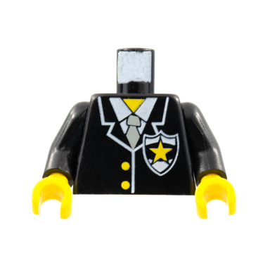 black torso police suit with yellow star badge pattern black arms yellow hands