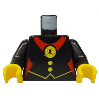 black torso castle fright knights red spider medal pattern black arms yellow hands