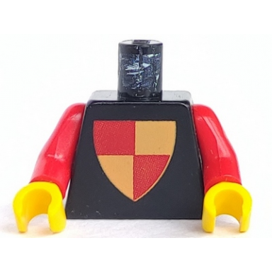 black torso castle classic shield quartered red yellow pattern red arms yellow hands